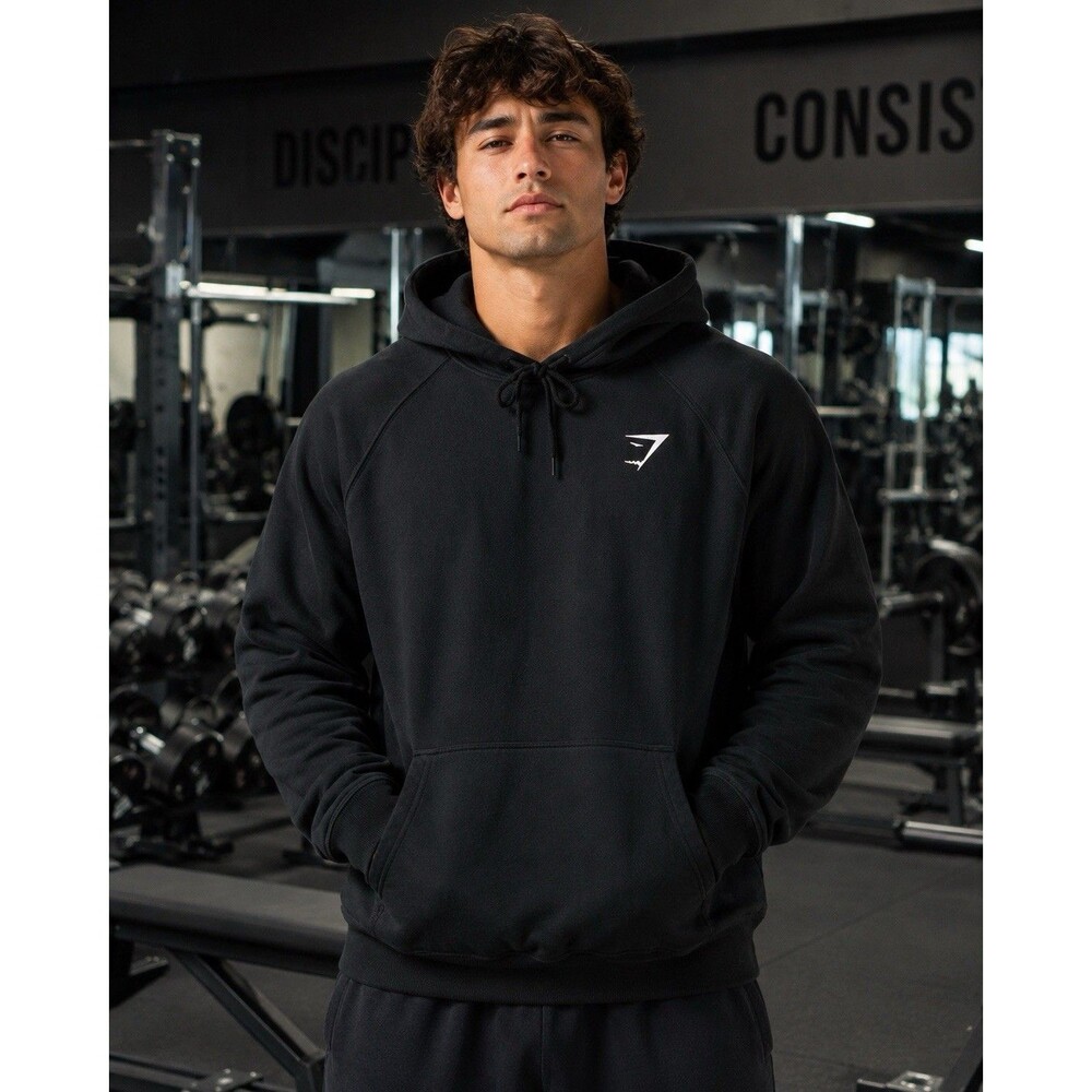 Gymshark Black White Logo Hoodie Workout Gym - Men’s Size Medium